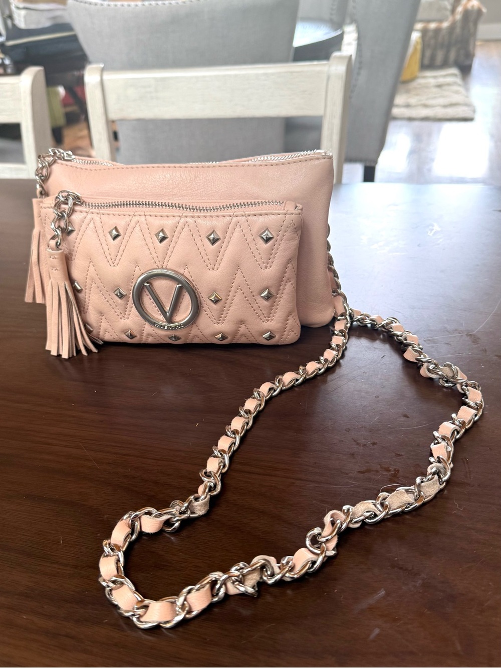 VALENTINO BY MARIO VALENTINO  Blush Pink Crossbody Chain/Leather Strap & Tassel